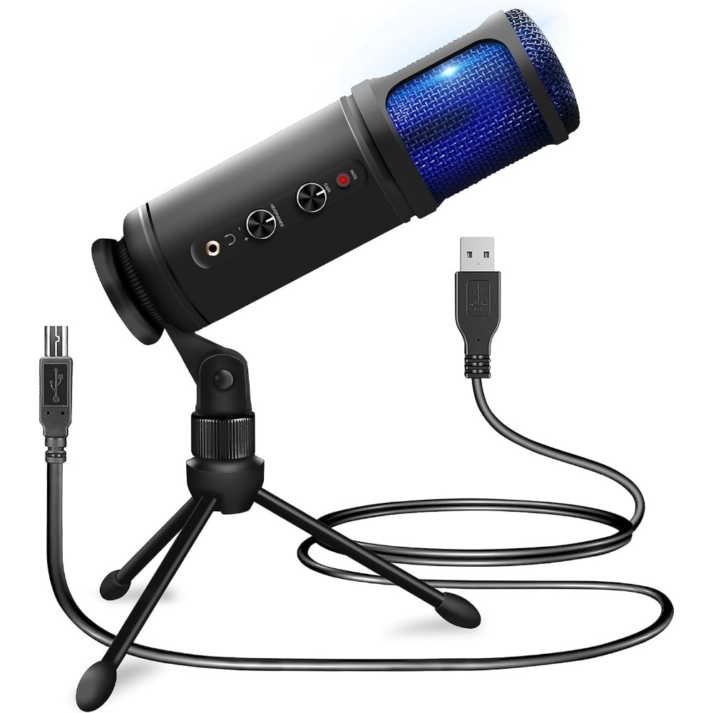 Streaming Mic Condenser - Mikrofon pojemnościowy z regulacją wzmocnienia, gniazdem,