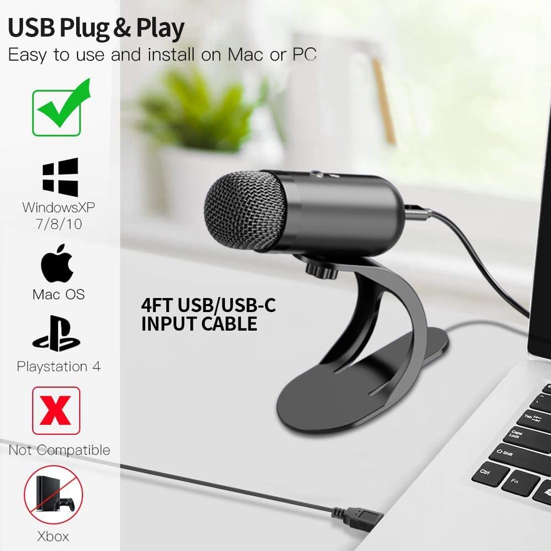 Streaming Mic Condenser - Profesjonalny mikrofon USB, mikrofon pojemnościowy do